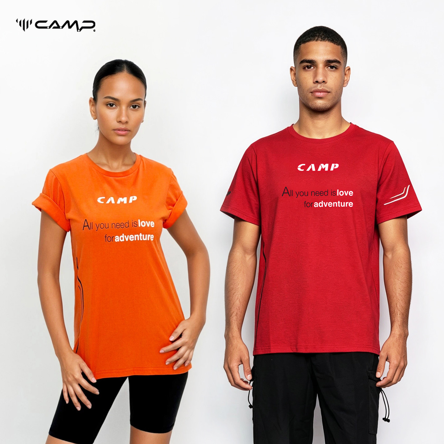 Camp短袖T恤男女同款橙色纯棉圆领宽松字母印花运动休闲上衣纯棉