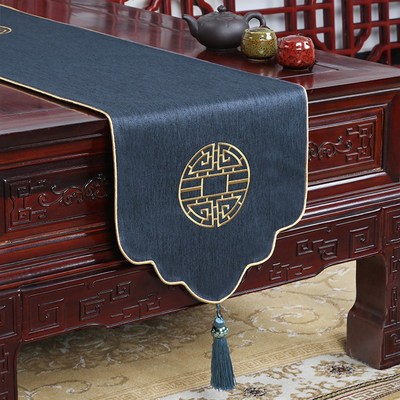 新中式客厅简约桌旗茶几旗长条布艺电视柜盖布餐桌桌布床尾巾