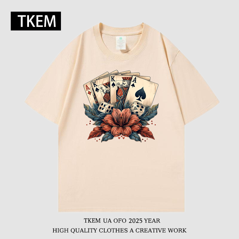 印花夏美式男宽松上衣休闲纯棉T恤新款夏季男女情侣重磅短袖