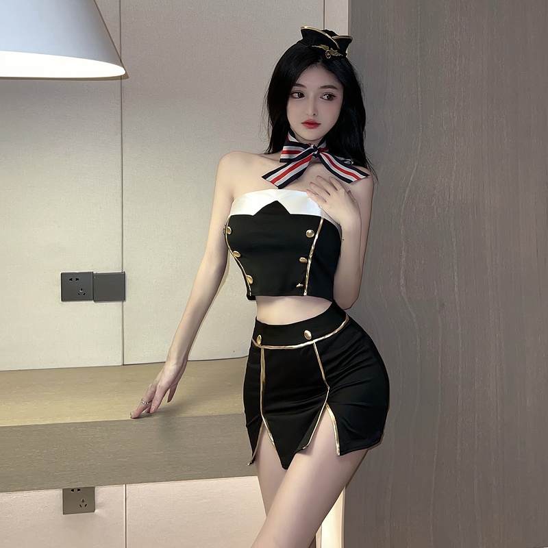 性感机长空姐OL制服套装小心机海军风修身包臀半身裙配帽子两件套