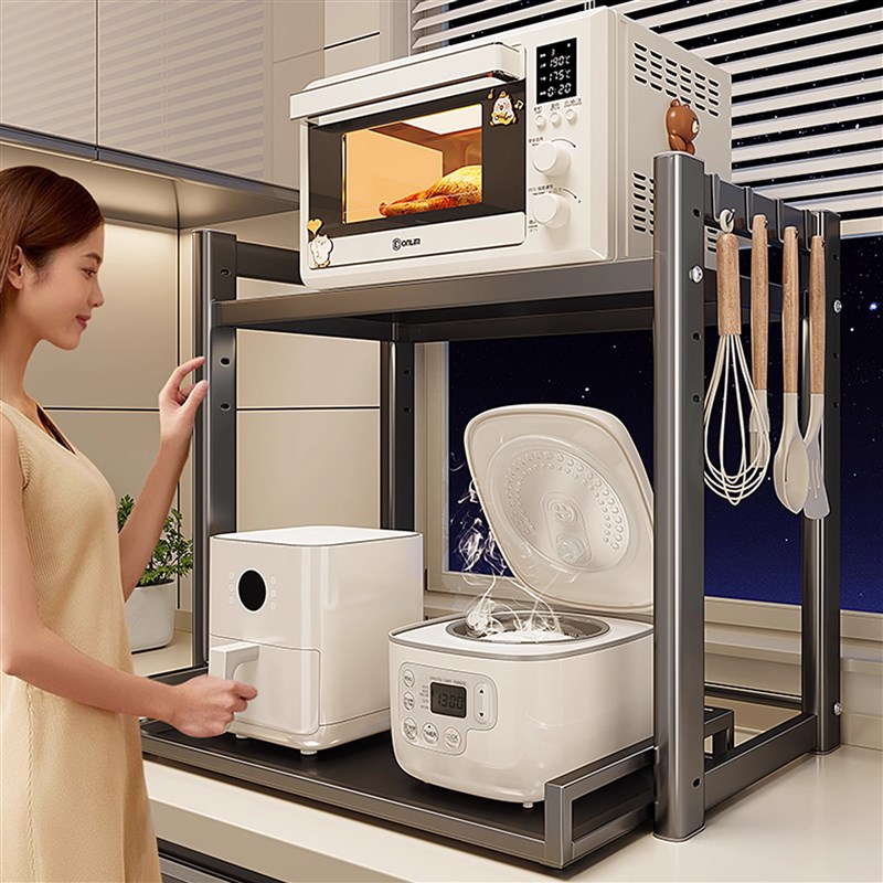 厨房电饭煲置物架可抽拉式微波炉支架G台面多功能电器烤箱收纳架