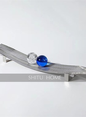 现代简约银d色金色线条拼接金属托盘摆件客厅餐厅样板房售楼处饰