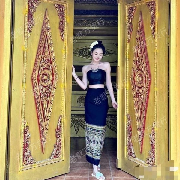 舞蹈服傣族裹胸节水裙套装双民族风版纳傣族长裙黑色服饰泼西夏季