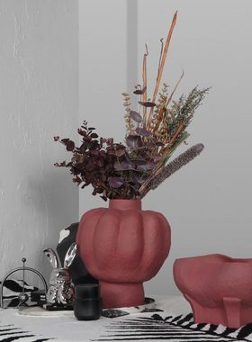 密度家居现代简约红色磨砂陶瓷花瓶不规则插花器客厅餐桌果盘饰品