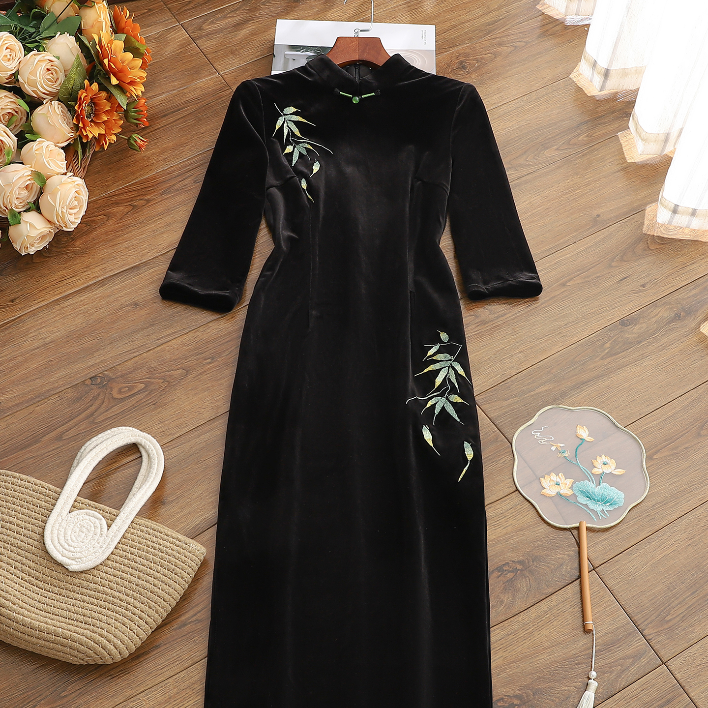回娘家旗袍2025年新款秋冬黑色
