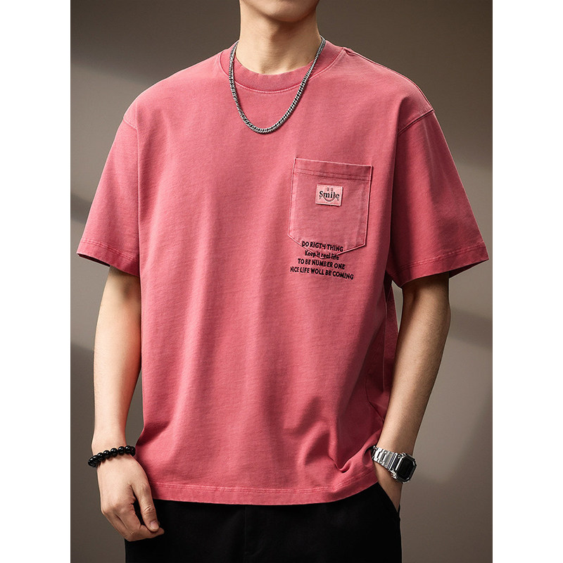 高端美式纯棉重磅石磨水洗T恤男短袖2026夏季新款体恤宽松上衣男