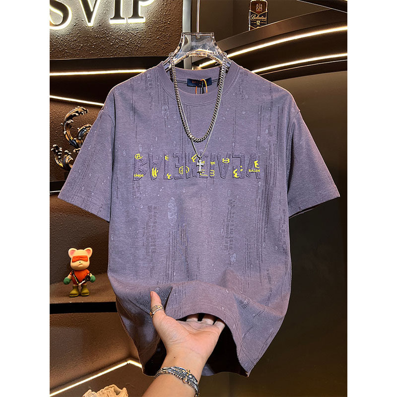 欧货夏季潮牌轻奢短袖T恤男2026新款高级感刺绣休闲宽松上衣半袖