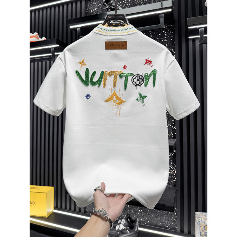 欧货男士高端刺绣圆领短袖t恤2026新款春夏潮牌轻奢男装半袖上衣