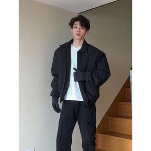 男生显壮飞行夹克棉服美式高街垫肩翻领外套高级感短款夹棉棒球服