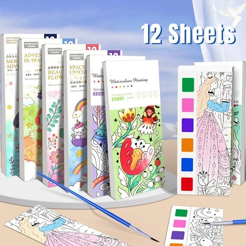 Kids Portable Watercolor Paiznting Book Paint With Water Bru