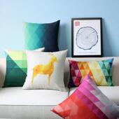 彩色几何抱枕套办公室靠垫大ins北欧棉麻沙发抱枕靠背夏季 靠枕