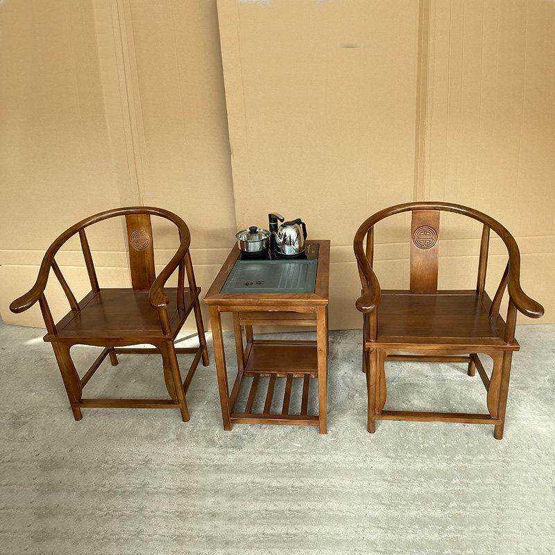 实木小茶几泡茶桌椅组合阳台小户型移动家用办公洽谈桌橡胶木茶车