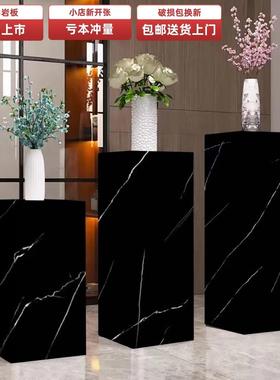 新款意式轻奢黑白根岩板摆件底座岩板花架酒店会所展厅展示台