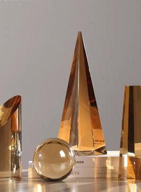 创意水晶圆球锥形多面体摆件办公室样板房轻奢抽象极简琉璃工艺礼