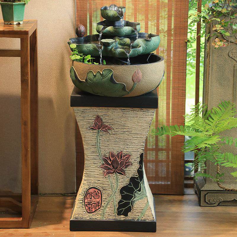 创意喷泉流水摆件招财风水球水景加湿器中式风水轮客厅桌面小鱼缸