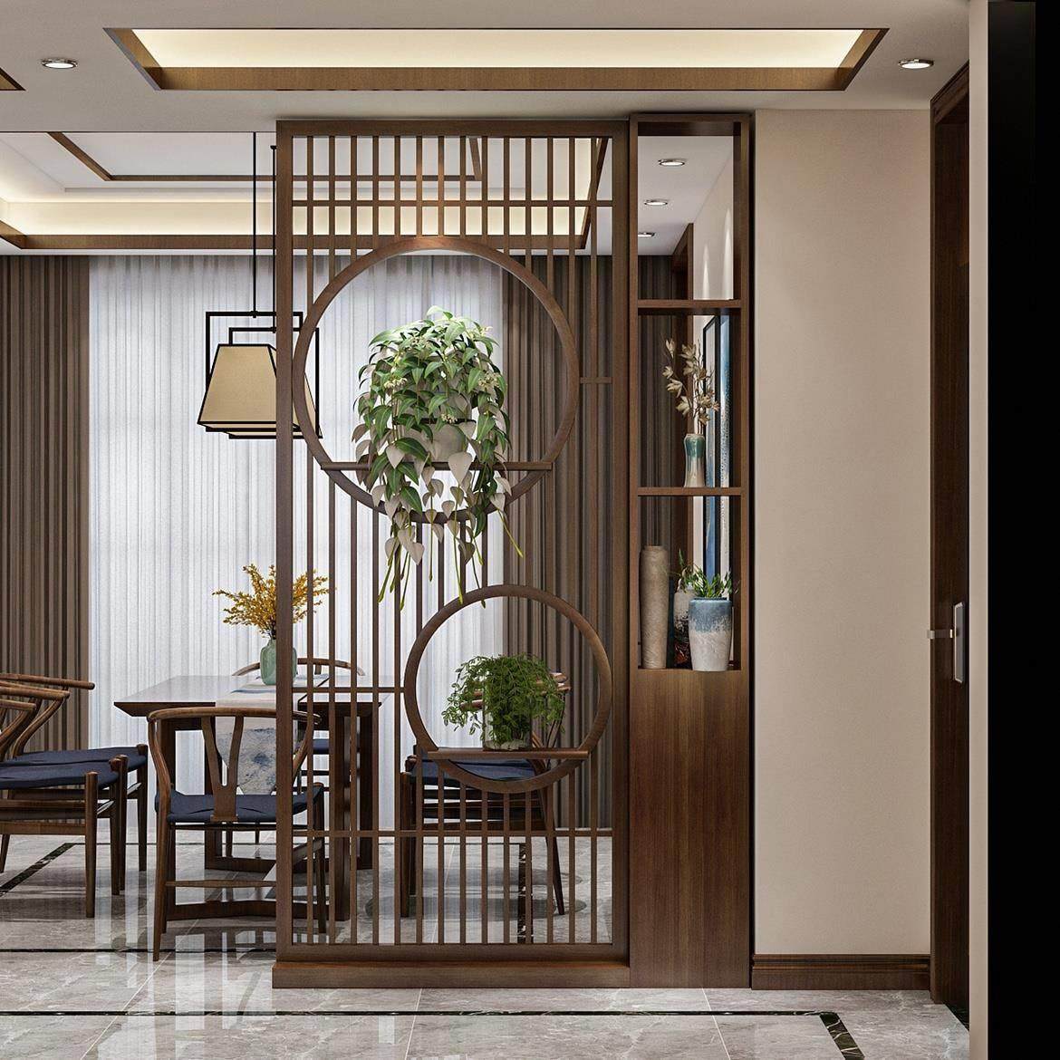 入户客厅实木玄关屏风隔断新中式简约现代置物柜餐厅博古架白蜡木