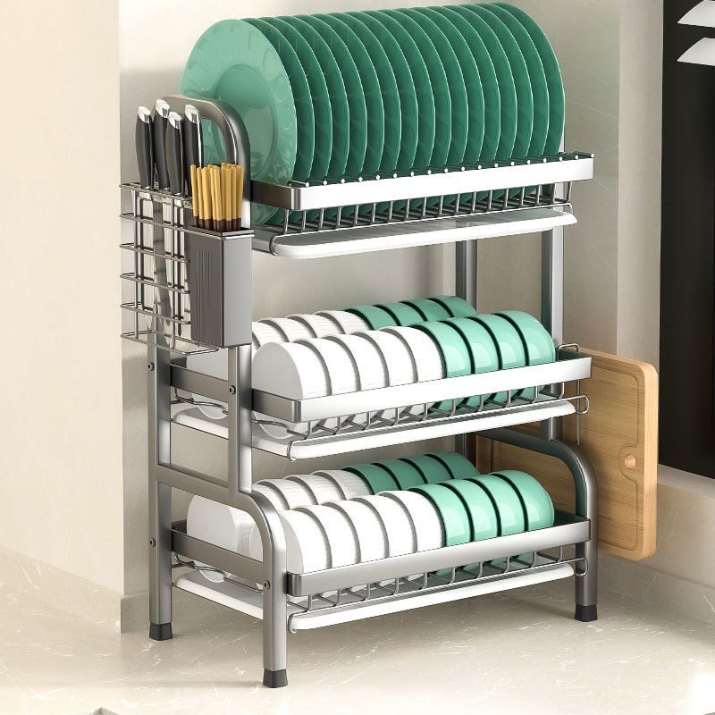 不锈钢厨房置物架碗碟碗盘收纳架沥水架家用放碗架双层碗筷架渔将