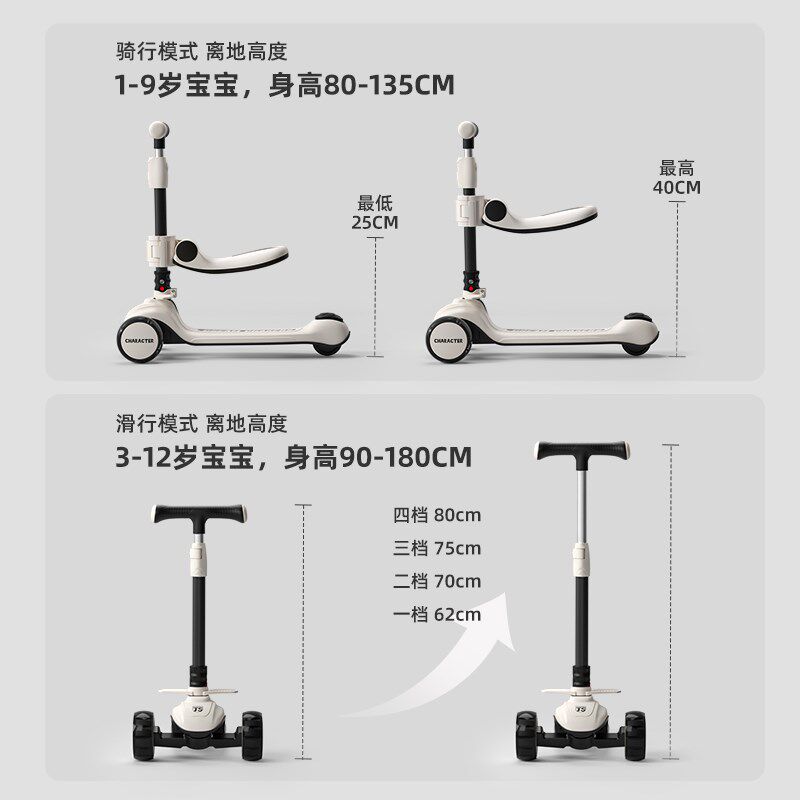儿童滑板车1到3到6-12岁女孩2024新款宝宝可坐骑三合一溜溜滑滑车