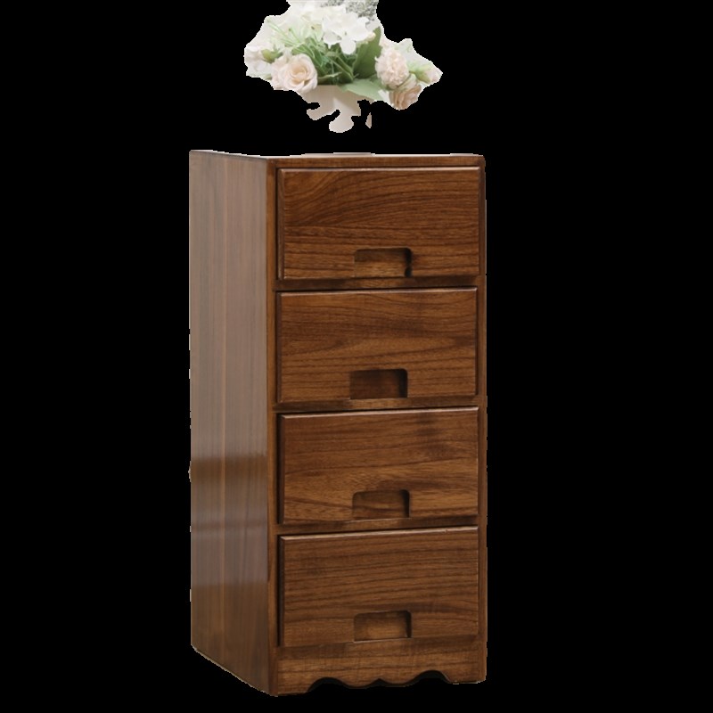 实木五斗柜简约现代边柜胡桃木色客厅收纳柜卧室25cm抽屉储物柜子