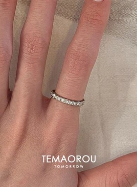 韩系4件套叠戴椭圆闪钻银戒指女珍珠尾戒弹力珍珠食指戒排钻指环