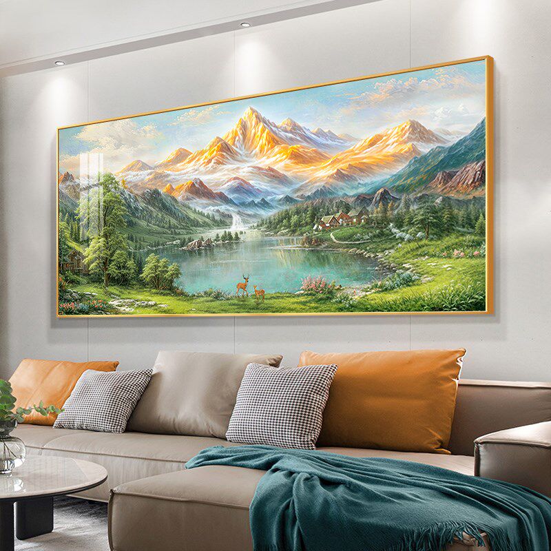 聚宝盆山水画客厅装饰画轻奢高级感靠山图沙发背景墙挂画2025新款