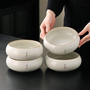 汝窑米黄茶洗大号家用茶道茶台茶渣缸水盂杯洗水洗茶具泡茶工具