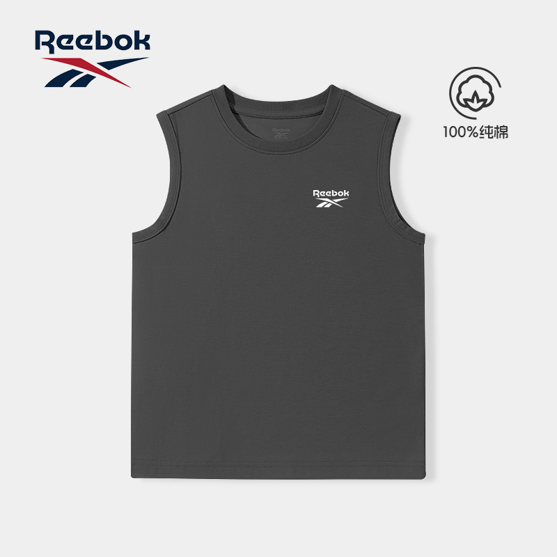 Reebok锐步男童背心无袖t恤外穿儿童夏季纯棉上衣中大童薄款夏装