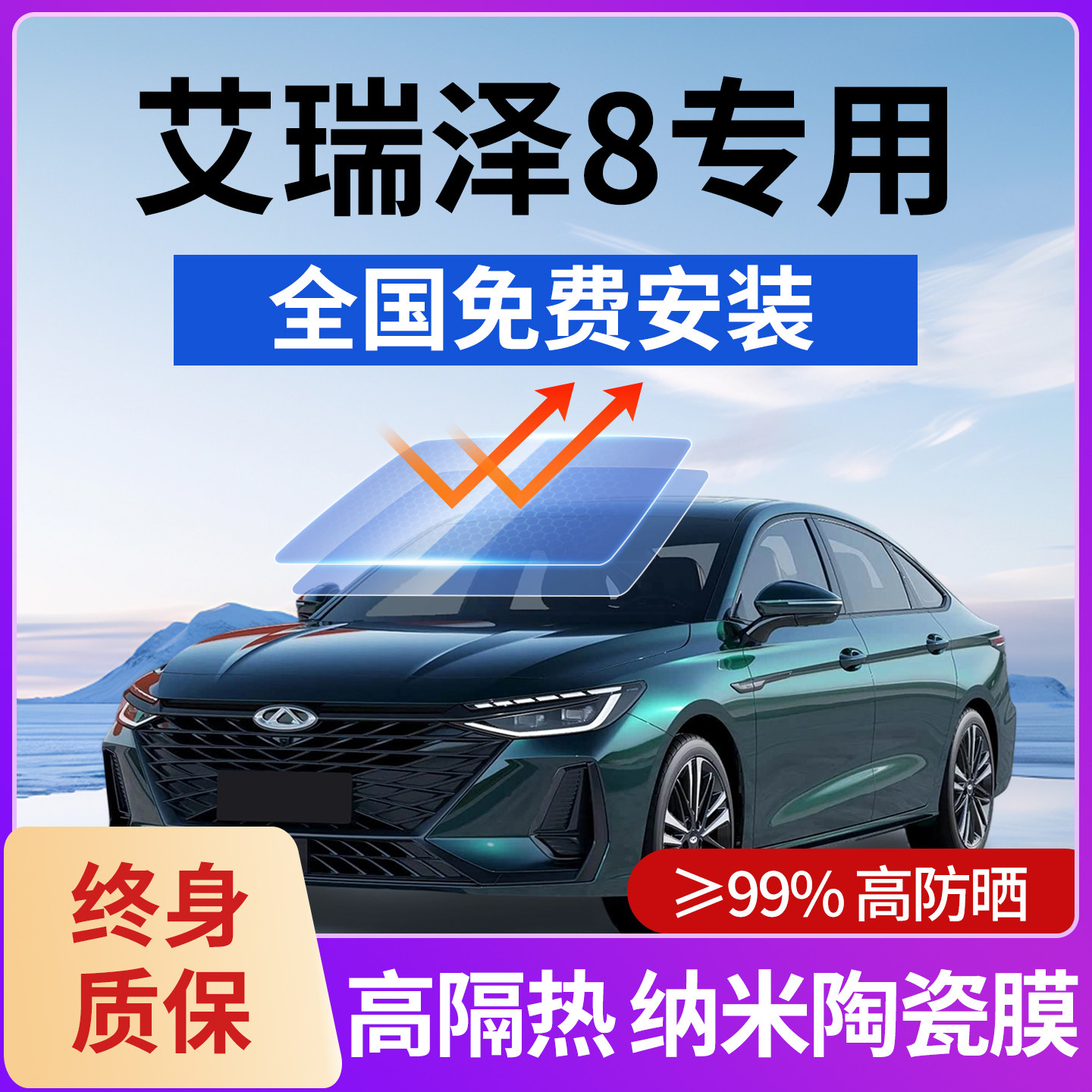 奇瑞艾瑞泽8/Pro汽车贴膜隔热膜太阳膜防爆膜隐私膜车窗膜前挡膜
