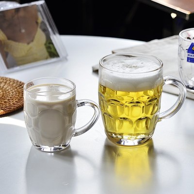 钢化玻璃杯子防摔加厚耐热高温茶杯带把手柄家用待客水杯扎啤酒杯