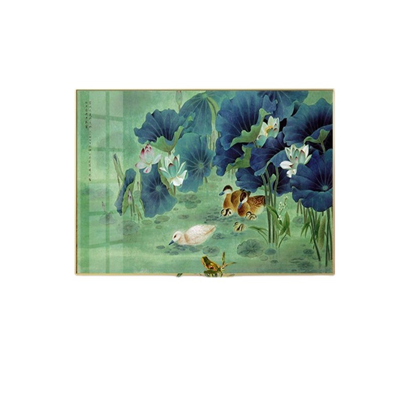 宝鸭穿莲图玄关壁画客厅办公室酒店装饰中式壁画荷花挂画铝合金画图片