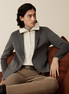 红豆羊毛双面呢西服保暖毛呢两粒扣外套男款HO6X861UED1