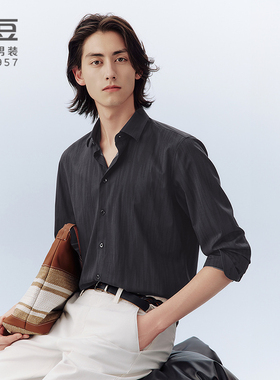 【商场同款】红豆印花0感衬衫黑色休闲衬衣男HP1C002KTH1