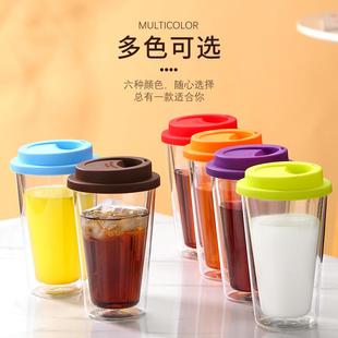 双层玻璃杯高硼硅玻璃水杯家用带盖隔热保温杯咖啡杯杯子
