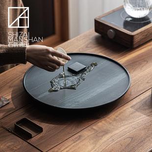 现代小型茶托盘 圆形茶盘小号皇庭玉石头茶台轻奢家用排水极简日式