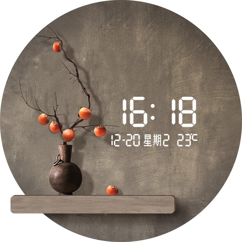 电子钟表客厅挂钟壁灯画餐厅圆形装饰画LED灯时钟新款中古风挂画图片