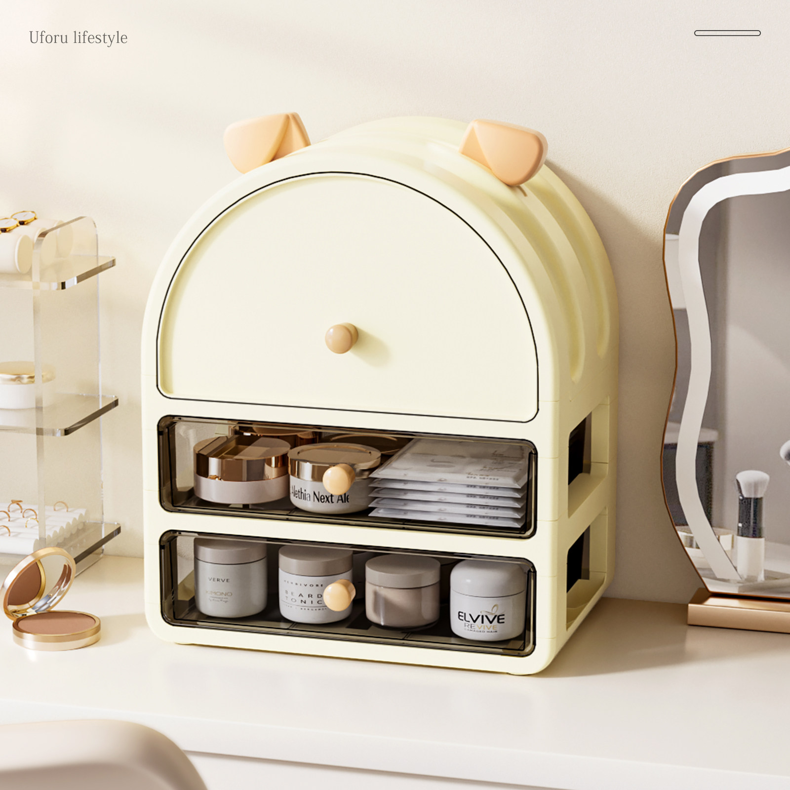 化妆品收纳盒桌面置物架高级感梳妆台放口红眼影网红新款化妆刷筒,收纳整理,桌面收纳盒,淘宝优惠券,粉丝福利购,淘宝优惠卷
