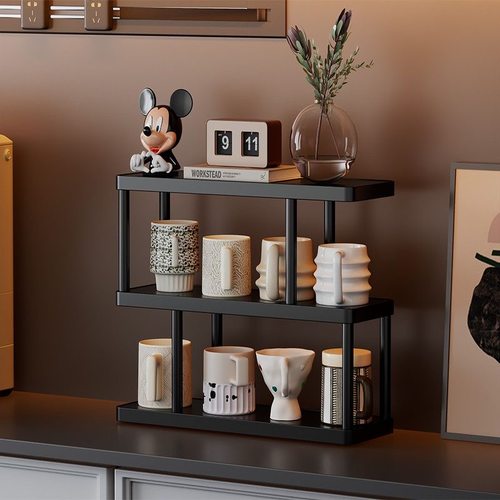 杯子收纳置物架咖啡杯高级感轻奢水杯架家用桌面咖啡机转角放置架