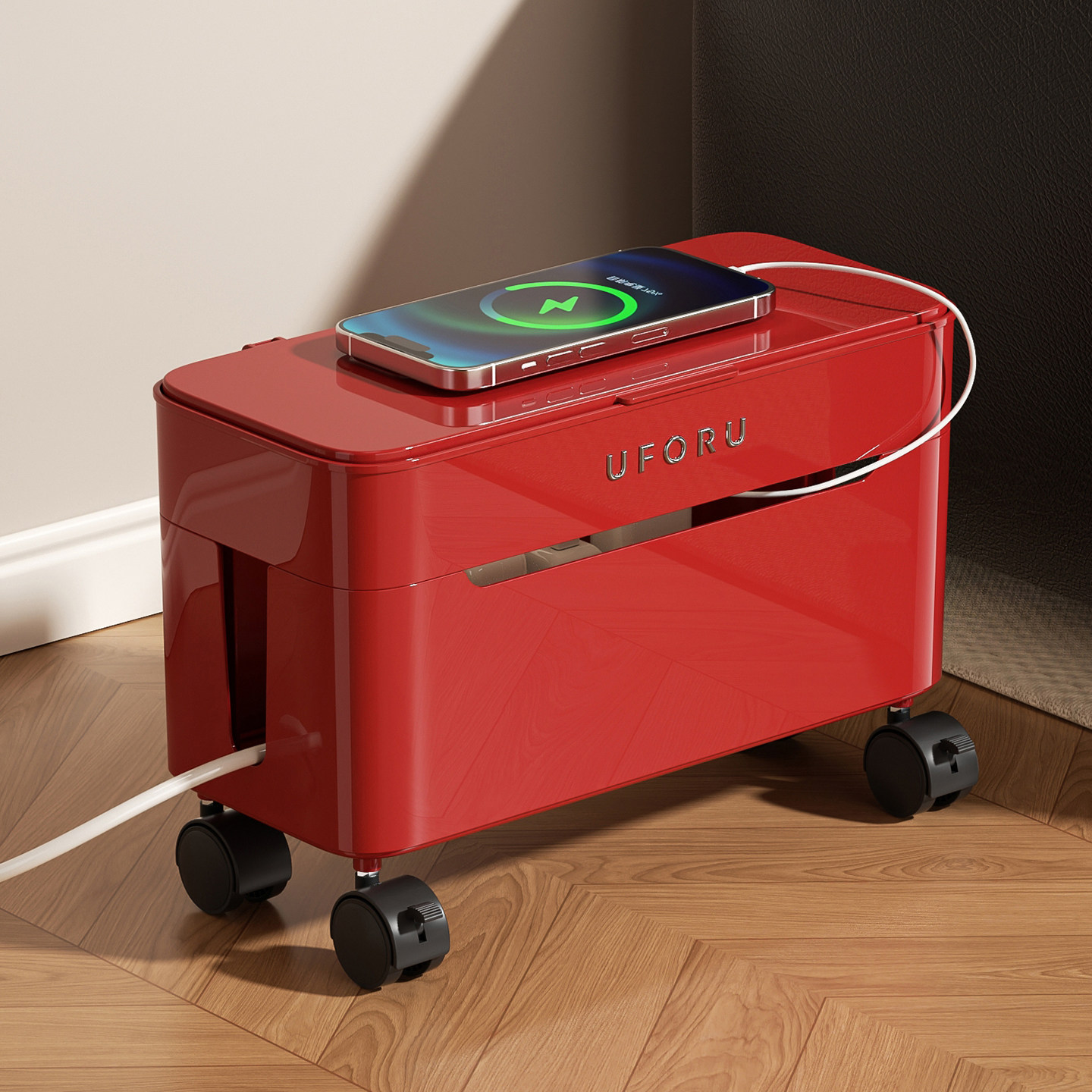 数据线收纳盒多功能家用客厅卧室桌面储物盒可移动插排收纳置物架