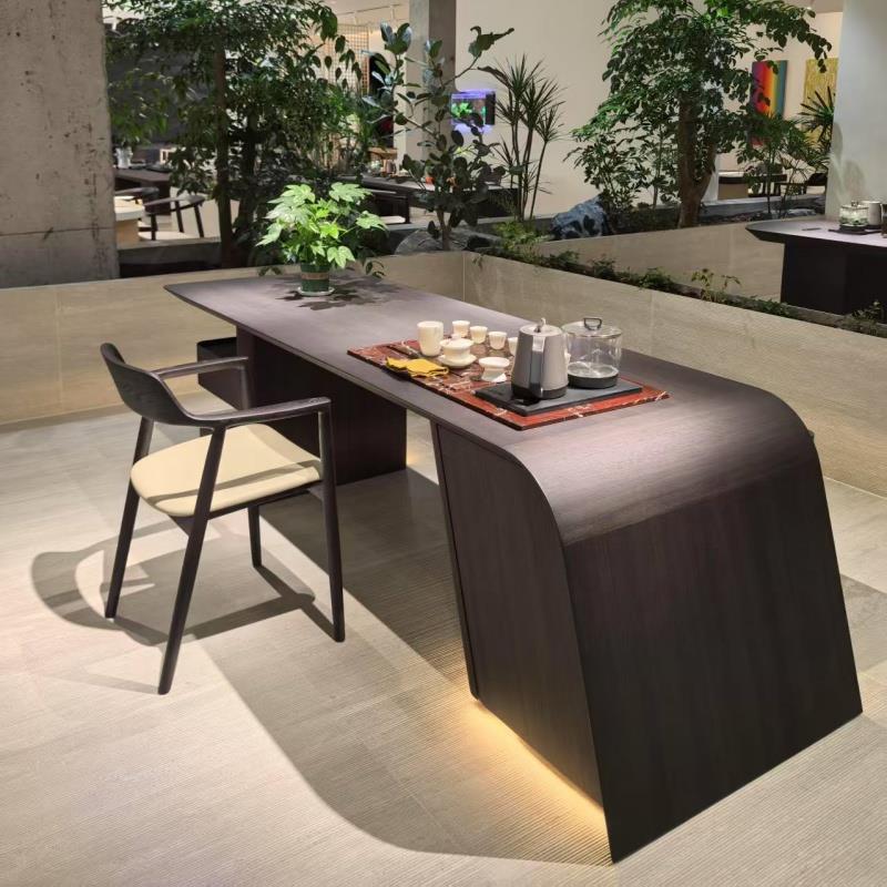 新中式实木茶桌胡桃木简约现代家用客厅大板餐桌书桌一体办公茶台