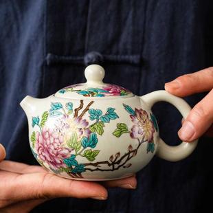米黄汝窑西施壶复古陶瓷大号茶壶开片可养泡茶器大容量家用喝茶壶