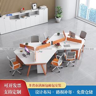 6人员工桌办公室现代异形电脑工位桌 创意职员六人办公桌椅组合3