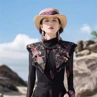 新中式 云肩配 重工刺绣披肩外搭女2024新款 云南丽江旅游度W假时尚