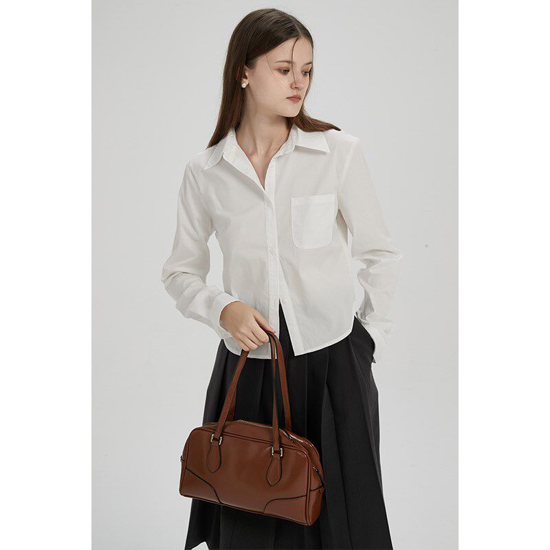 春也白小个子正肩白色长袖短款衬衫女2025春新R款百搭叠穿内搭衬