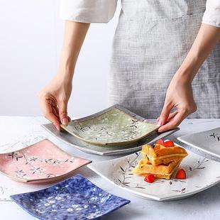 家用陶瓷餐盘鱼盘菜盘碟子餐具 小鹿田烧日本进口17厘米方盘日式