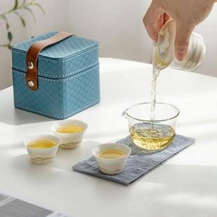羊脂玉旅行茶具一壶三杯陶瓷快客杯便携户外露营泡茶盖碗小套组合