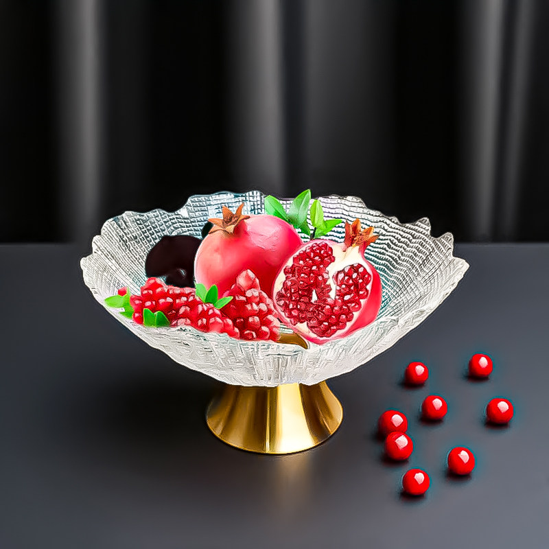 轻奢玻璃果盘高脚钻石凉菜水果沙拉碗九宫格干果盘糕点盘金边方格