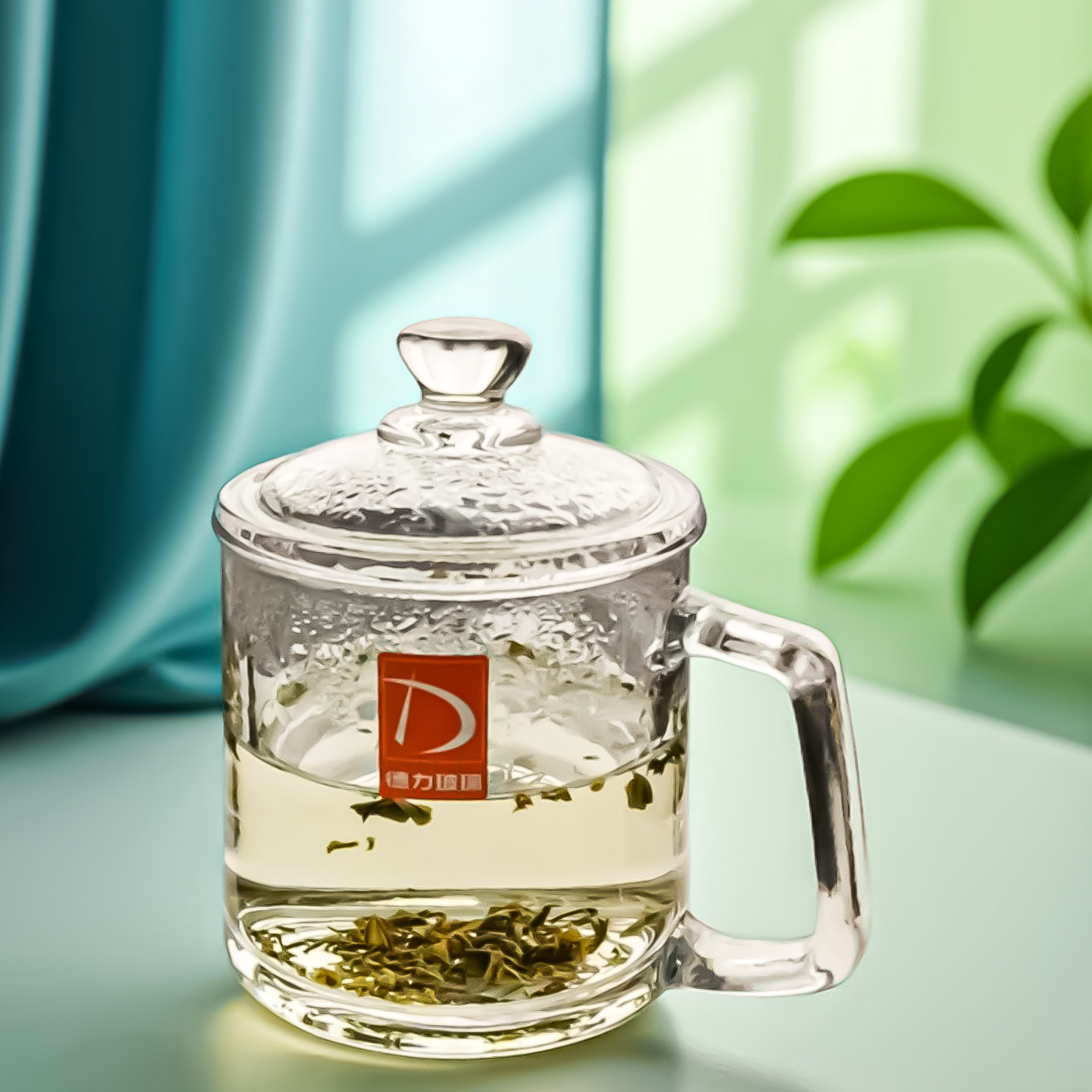 带把玻璃杯带盖办公杯套装