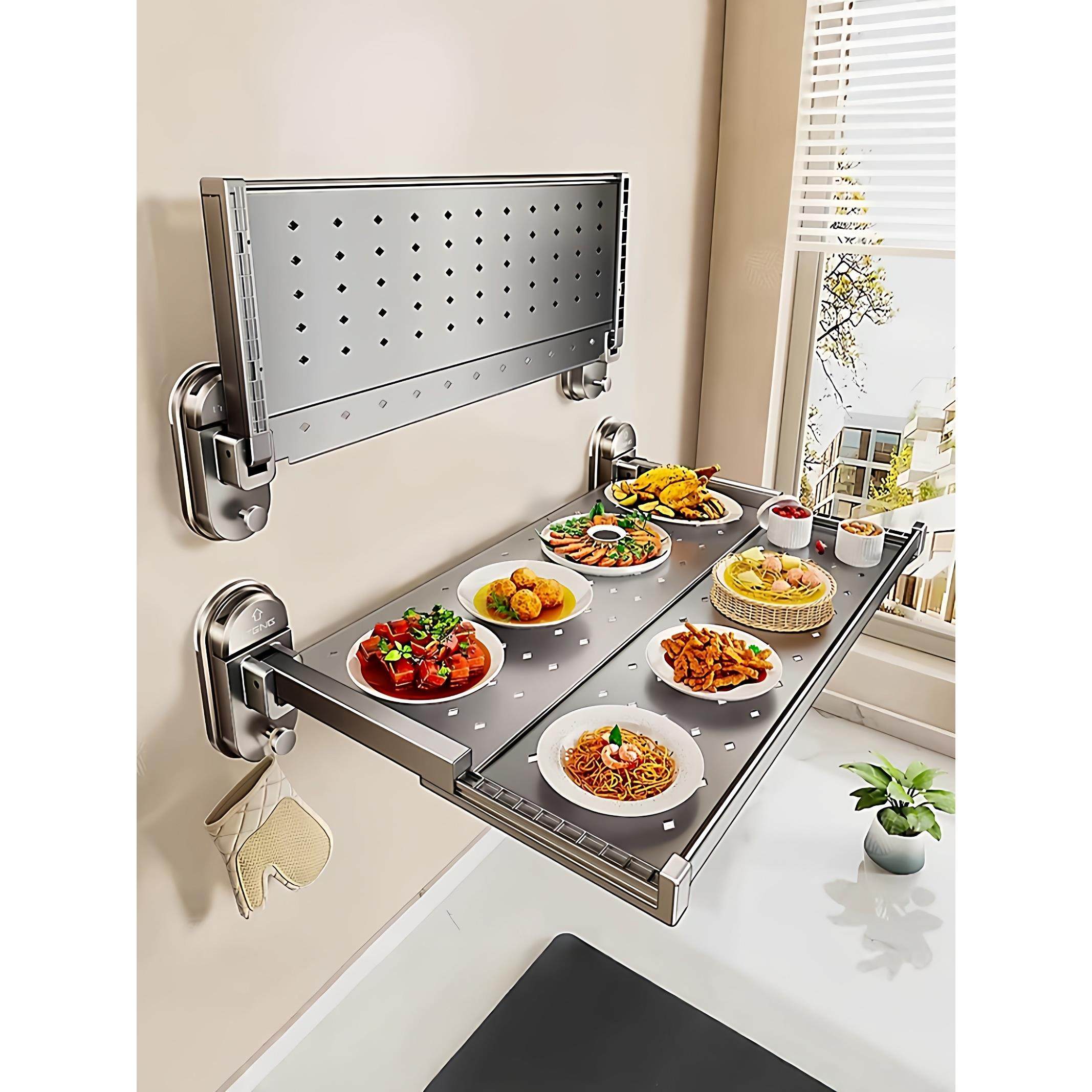 家用厨房置物架免打孔壁挂式调料架多功能折叠伸缩碗碟备菜收纳架,厨房/烹饪用具,厨房墙壁置物架/厨房墙壁挂架,淘宝优惠券,粉丝福利购,淘宝优惠卷