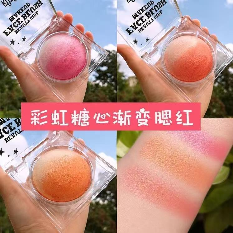 氏Bingo自然的彩妆 烘焙高光腮红二合一渐变晒红偏光烤粉彩虹