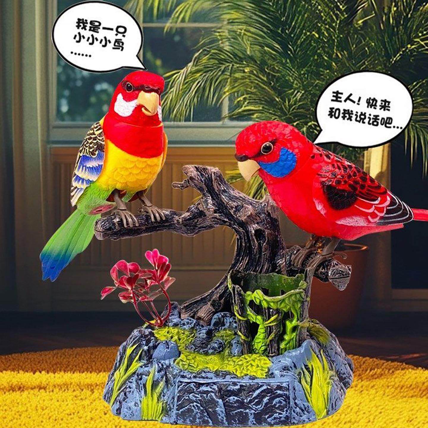 就图会说话的仿真鹦鹉摆件声控感应会动会叫小鸟多功能电动小玩具